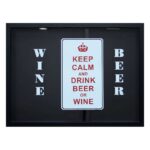Quadro Duplo Porta Rolha e Tampinhas - 32 x 42 cm - Keep Calm And Drink Wine/Beer