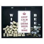 Quadro Duplo Porta Rolha e Tampinhas - 32 x 42 cm - Keep Calm And Drink Wine/Beer