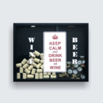Quadro Duplo Porta Rolha e Tampinhas - 32 x 42 cm - Keep Calm And Drink Wine/Beer